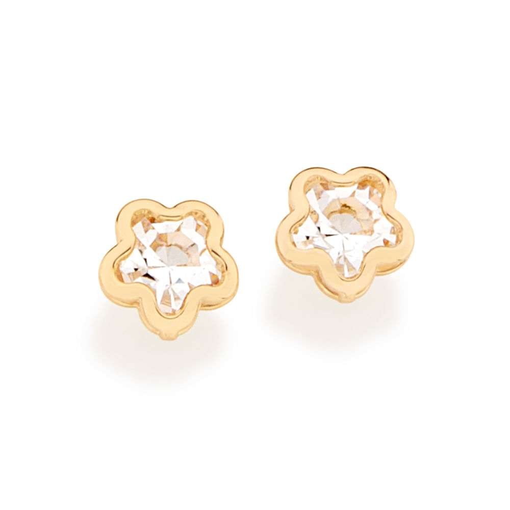 Aretes de flor con circionia en el centro enchapadas en Oro de 18k 3 Aretes de flor con circionia en el centro enchapadas en Oro de 18k
