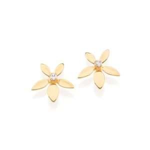 Alternative view of Aretes Flor con Circonia Enchapados en Oro 18K