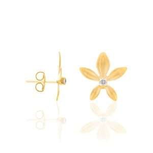 Aretes Flor con Circonia Enchapados en Oro 18K