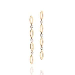 Alternative view of Aretes largos con circonias enchapadas en oro de 18k