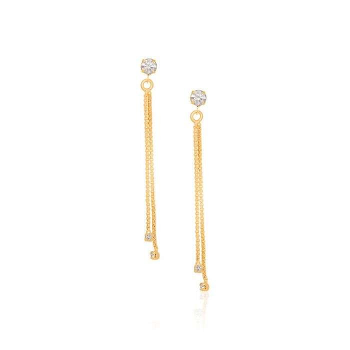 Aretes Largos Con Circonias Enchapados en Oro 18K 3 Aretes Largos Con Circonias Enchapados en Oro 18K