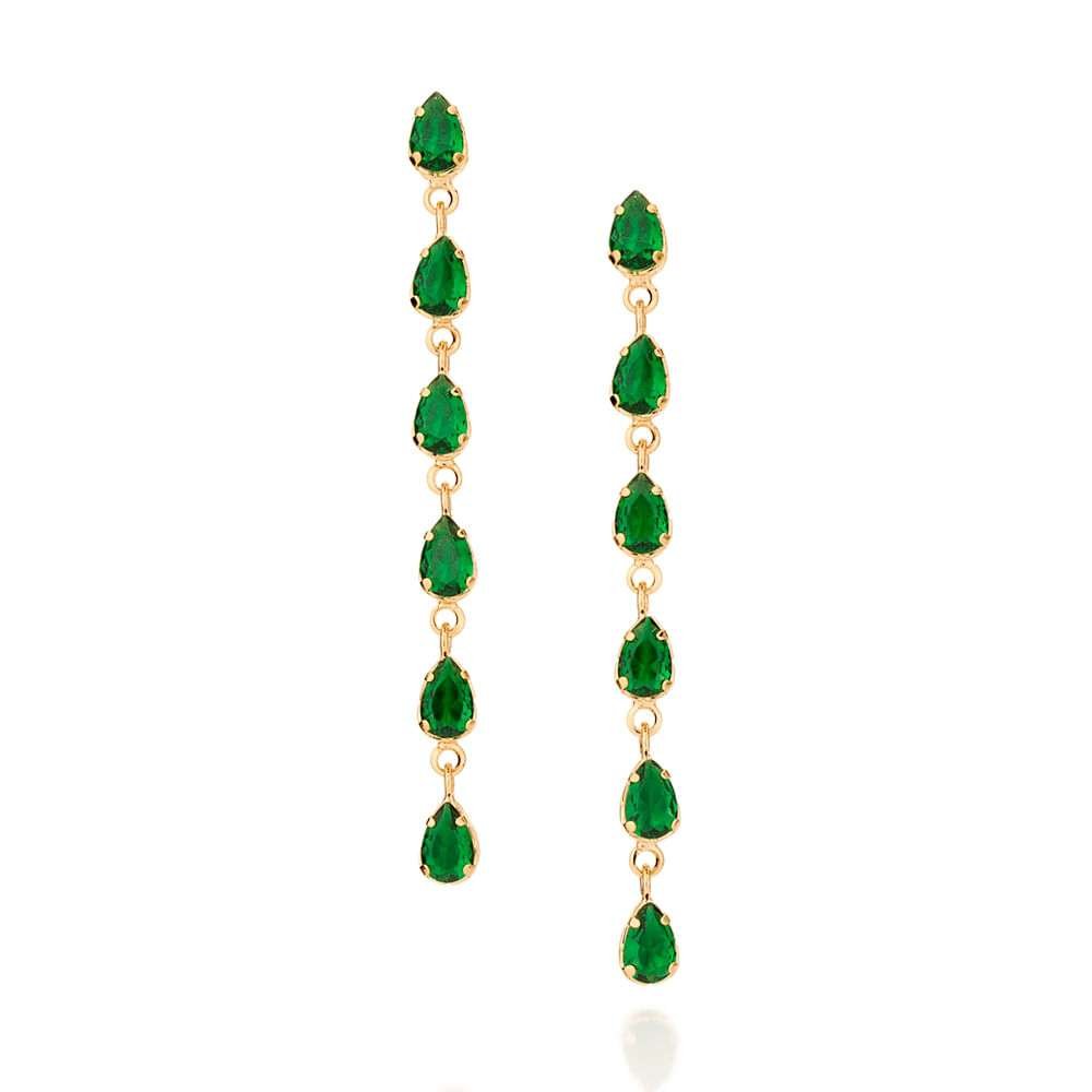 Aretes largos con circonias verdes enchapadas en oro de 18k 3 Aretes largos con circonias verdes enchapadas en oro de 18k