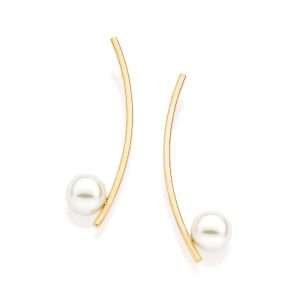 Aretes largos con perla enchapadas en oro de 18k