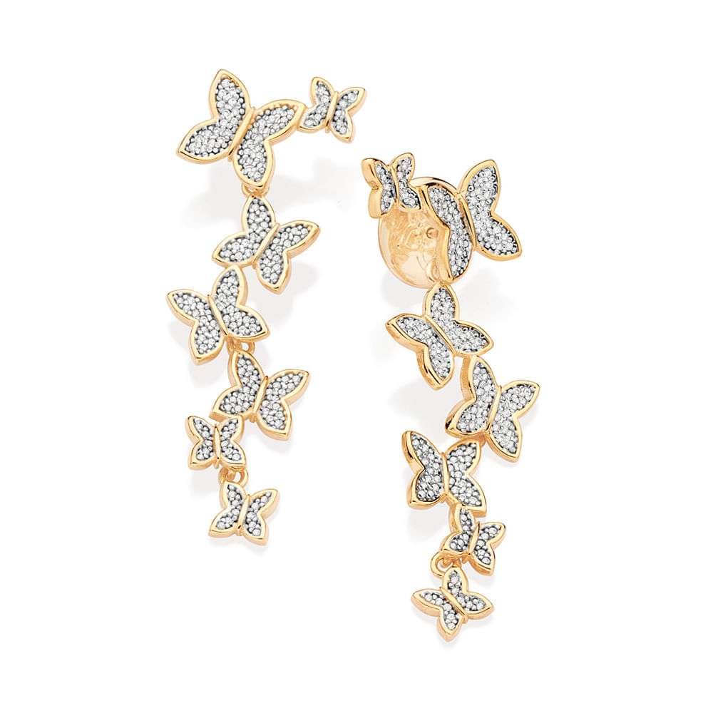 Aretes largos de mariposas con circionias enchapadas en Oro de 18k 3 Aretes largos de mariposas con circionias enchapadas en Oro de 18k