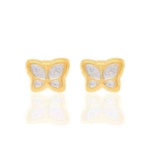 Aretes Mariposa Con Rodio Para Niñas Enchapadas En Oro 18K