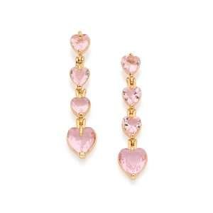 Aretes de Péndulo con corazones de circonia rosa enchapadas en Oro de 18k
