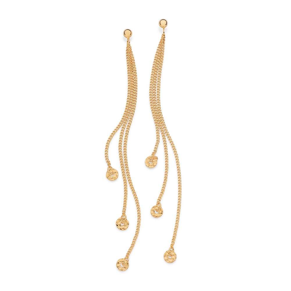 Aretes de Péndulos con bolas enchapadas en oro de 18k 3 Aretes de Péndulos con bolas enchapadas en oro de 18k