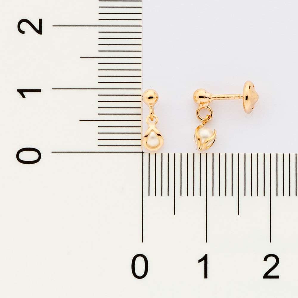 Aretes de perla colgante para bebes enchapados en oro de 18k 5 Aretes de perla colgante para bebes enchapados en oro de 18k - Imagen 3