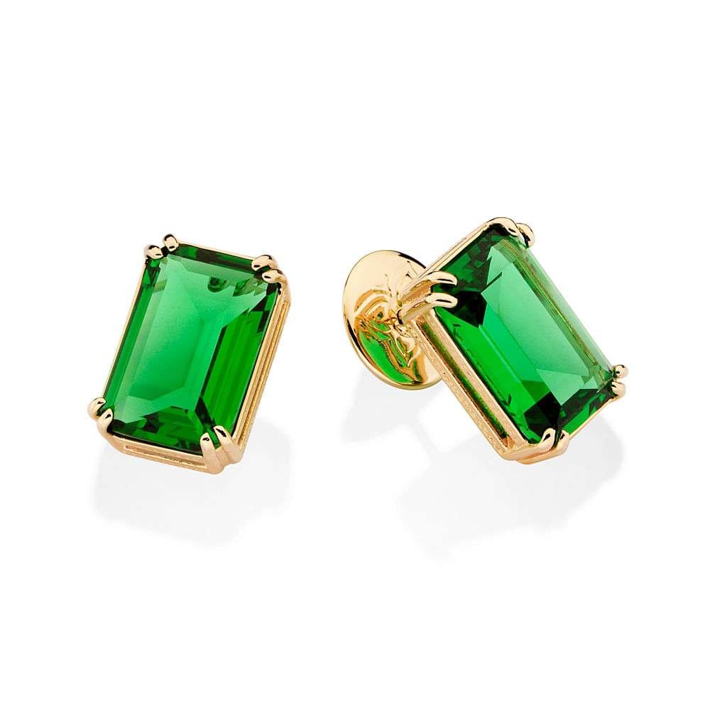 Aretes rectangulares con circonia verde enchapadas en Oro 18k 3 Aretes rectangulares con circonia verde enchapadas en Oro 18k