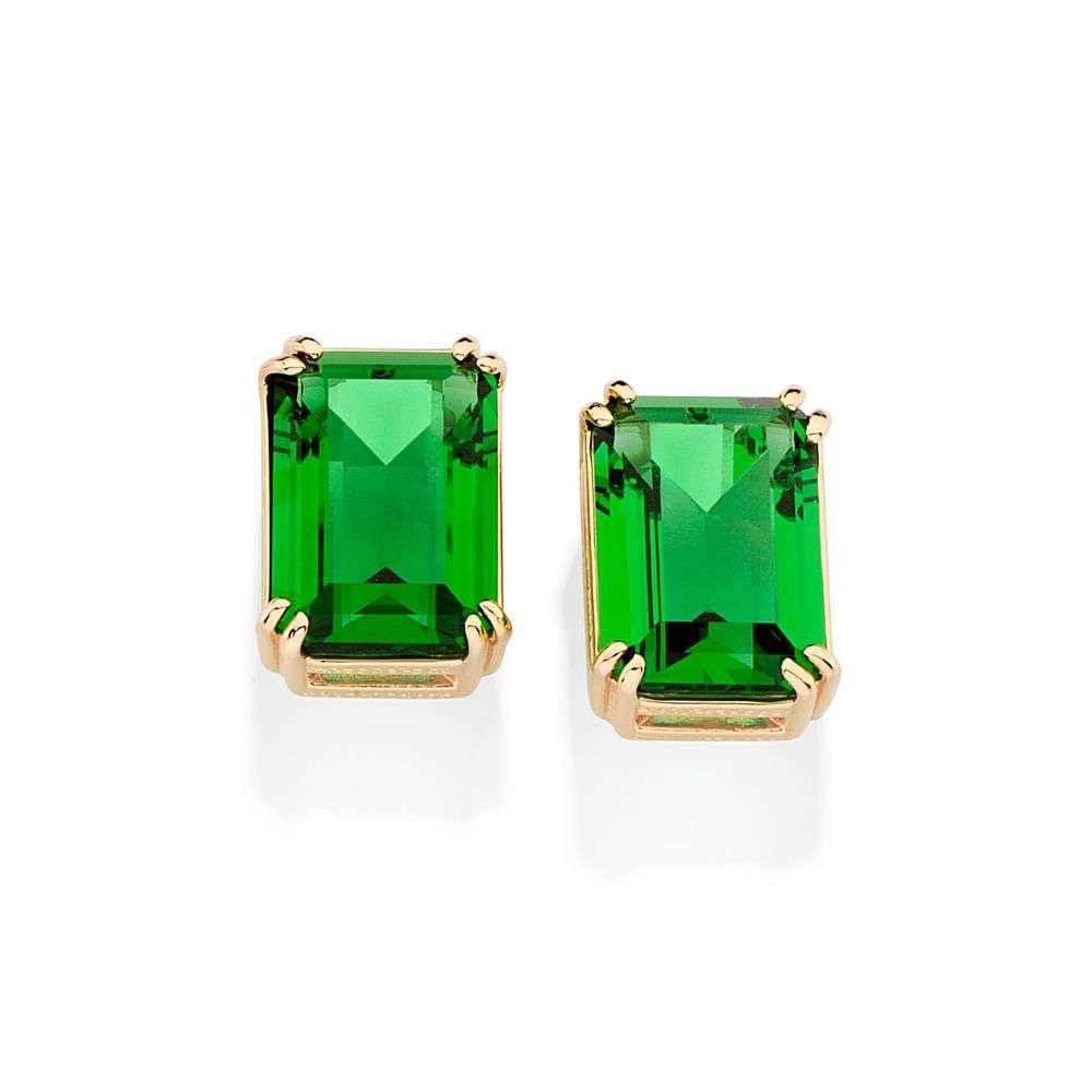 Aretes rectangulares con circonia verde enchapadas en Oro 18k 4 Aretes rectangulares con circonia verde enchapadas en Oro 18k - Imagen 2