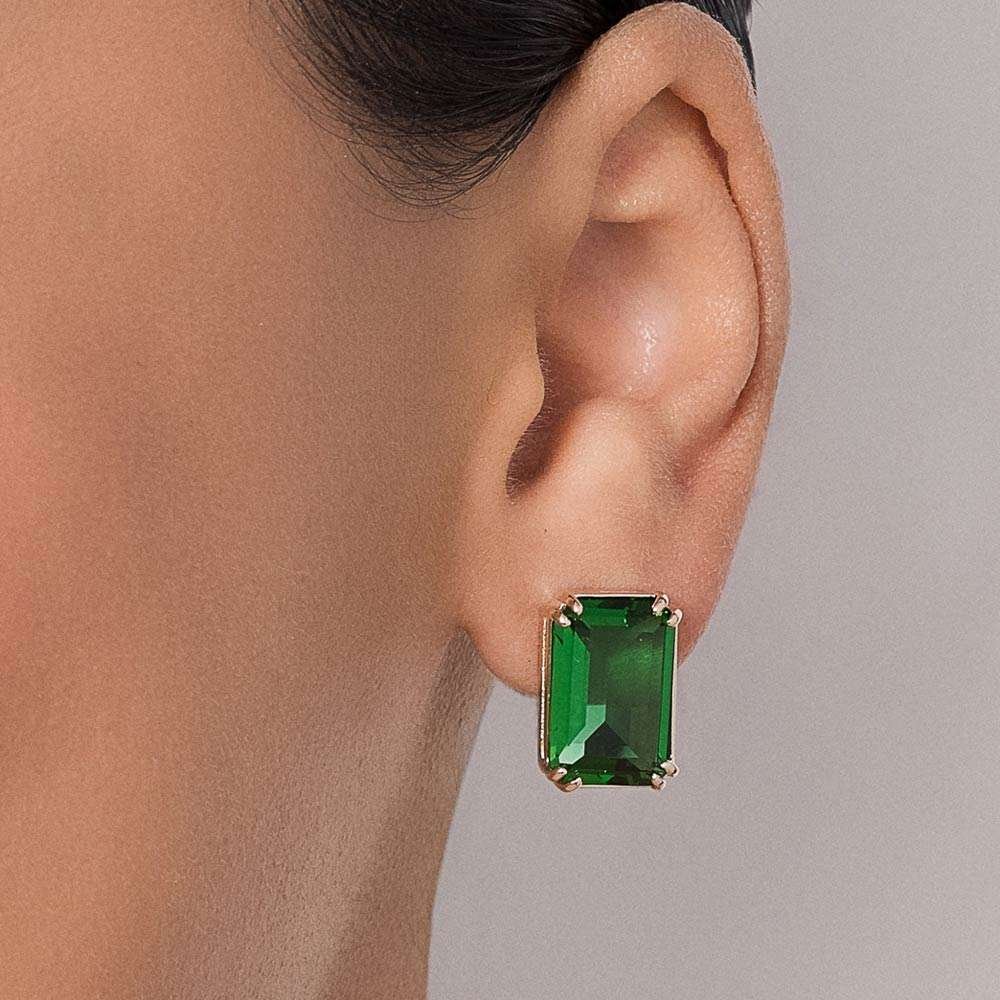 Aretes rectangulares con circonia verde enchapadas en Oro 18k 5 Aretes rectangulares con circonia verde enchapadas en Oro 18k - Imagen 3