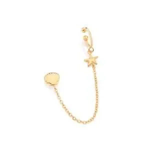 Home 34 Aretes y piercing con estrella de mar y concha enchapados en oro de 18k