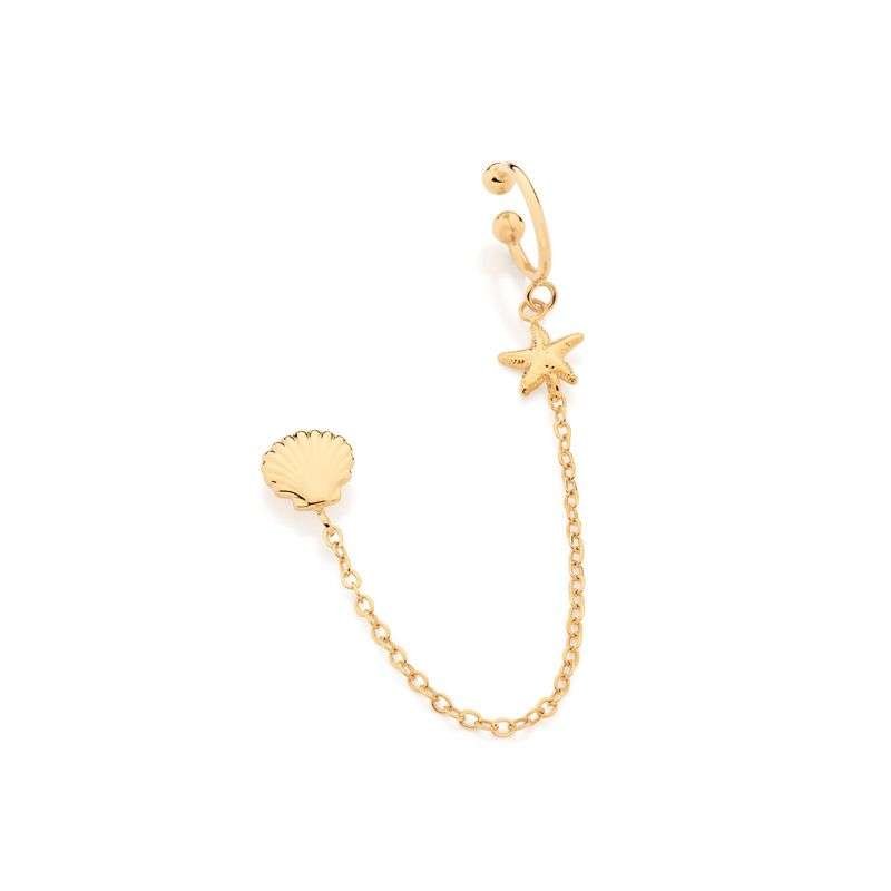 Aretes y piercing con estrella de mar y concha enchapados en oro de 18k 3 Aretes y piercing con estrella de mar y concha enchapados en oro de 18k