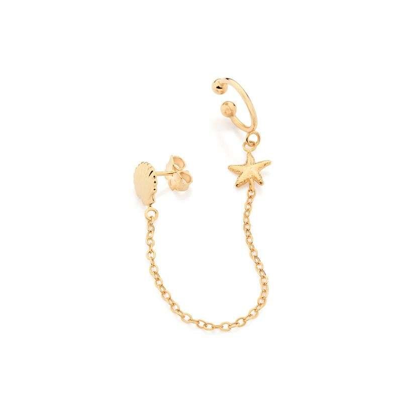 Aretes y piercing con estrella de mar y concha enchapados en oro de 18k 4 Aretes y piercing con estrella de mar y concha enchapados en oro de 18k - Imagen 2