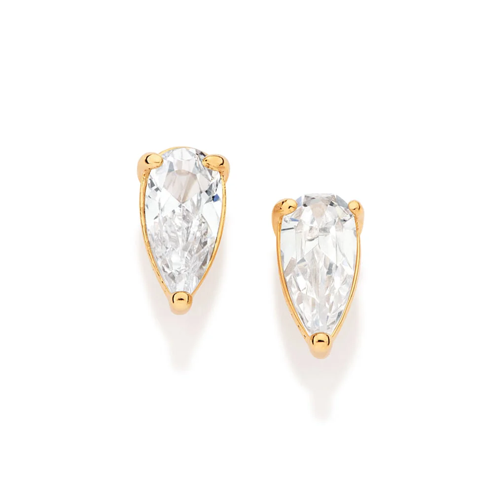 Aretes medianos con circonia de gota enchapados en oro 18k 3 Aretes Medianos