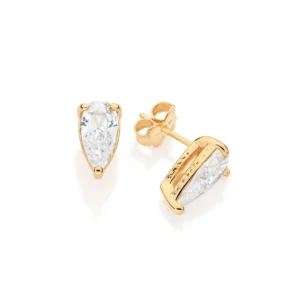 Alternative view of Aretes medianos con circonia de gota enchapados en oro 18k