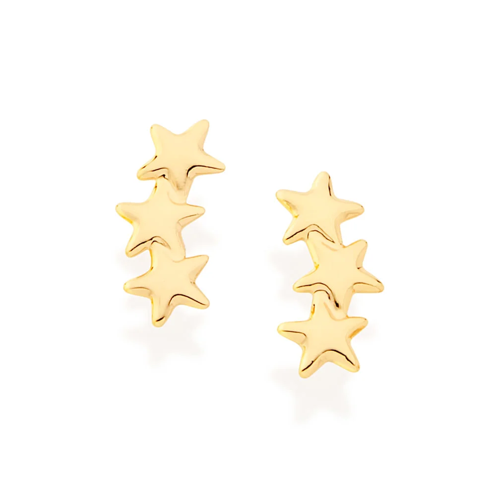 Aretes de 3 Estrellitas Enchapados En Oro 18K 3 Aretes de 3 Estrellitas