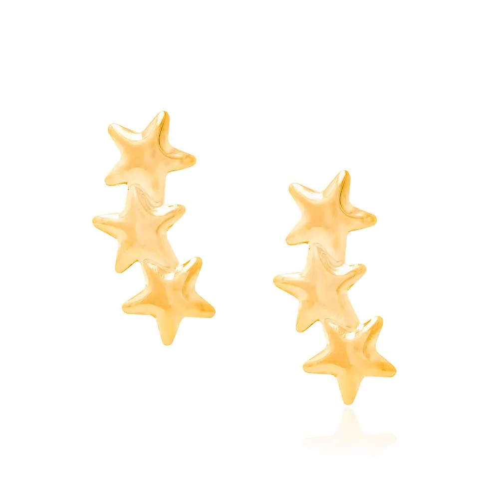 Aretes de 3 Estrellitas Enchapados En Oro 18K 4 Aretes de 3 Estrellitas Enchapados En Oro 18K - Imagen 2
