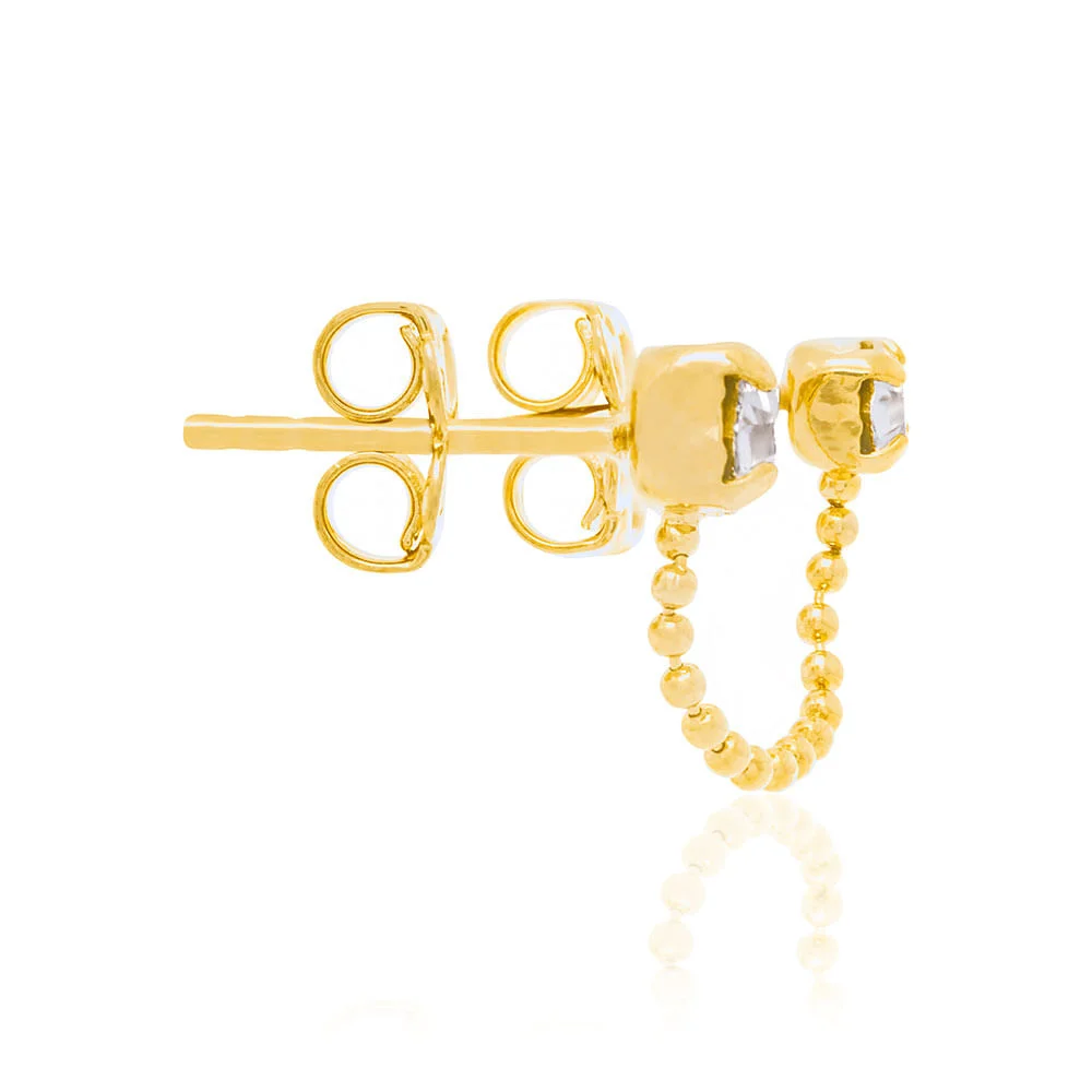 Aretes de Circonias Dobles y Cadena Enchapados en Oro 18K 4 Aretes de Circonias Dobles y Cadena Enchapados en Oro 18K - Imagen 2