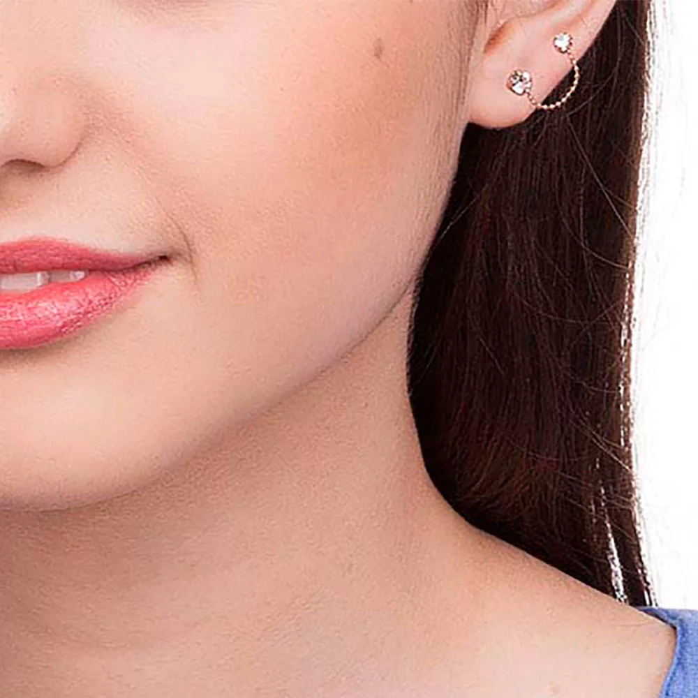 Aretes de Circonias Dobles y Cadena Enchapados en Oro 18K 5 Aretes de Circonias Dobles y Cadena Enchapados en Oro 18K - Imagen 3
