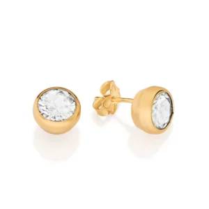Alternative view of Aretes de circonia circular enchapados en oro 18K