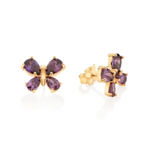 Alternative view of Aretes De Mariposa Con Circonia Lila Enchapadas En Oro De 18k