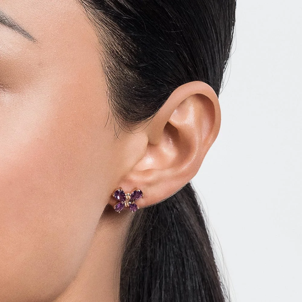 Aretes De Mariposa Con Circonia Lila Enchapadas En Oro De 18k - Imagen 3