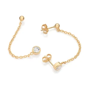 Alternative view of Aretes dobles con cadena y una circonia enchapados en oro 18k