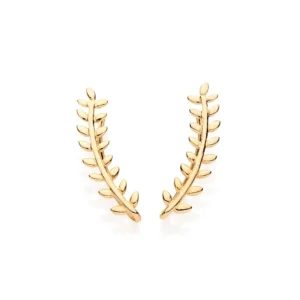 Aretes Earcuff Hojas Helechos Enchapadas En Oro 18K