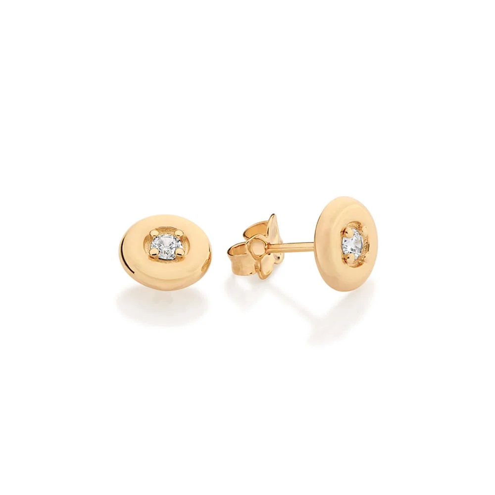 Aretes redondos con circonia enchapada en oro 18k - Imagen 2