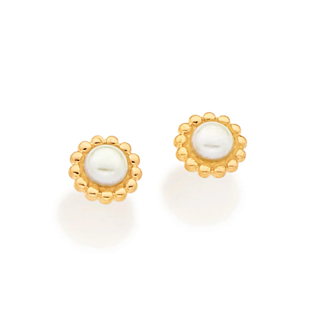 Aretes Florecitas de Perlas para Niñas Enchapados en Oro 18K 3 Aretes Florecitas de Perlas para Niñas Enchapados en Oro 18K