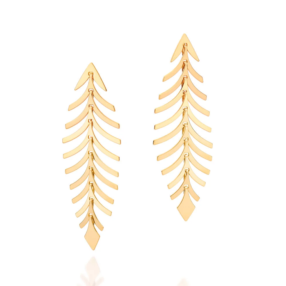Aretes largos de hojitas enchapada en oro de 18k 2 aretes largos de hojitas