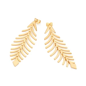 Alternative view of Aretes largos de hojitas enchapada en oro de 18k