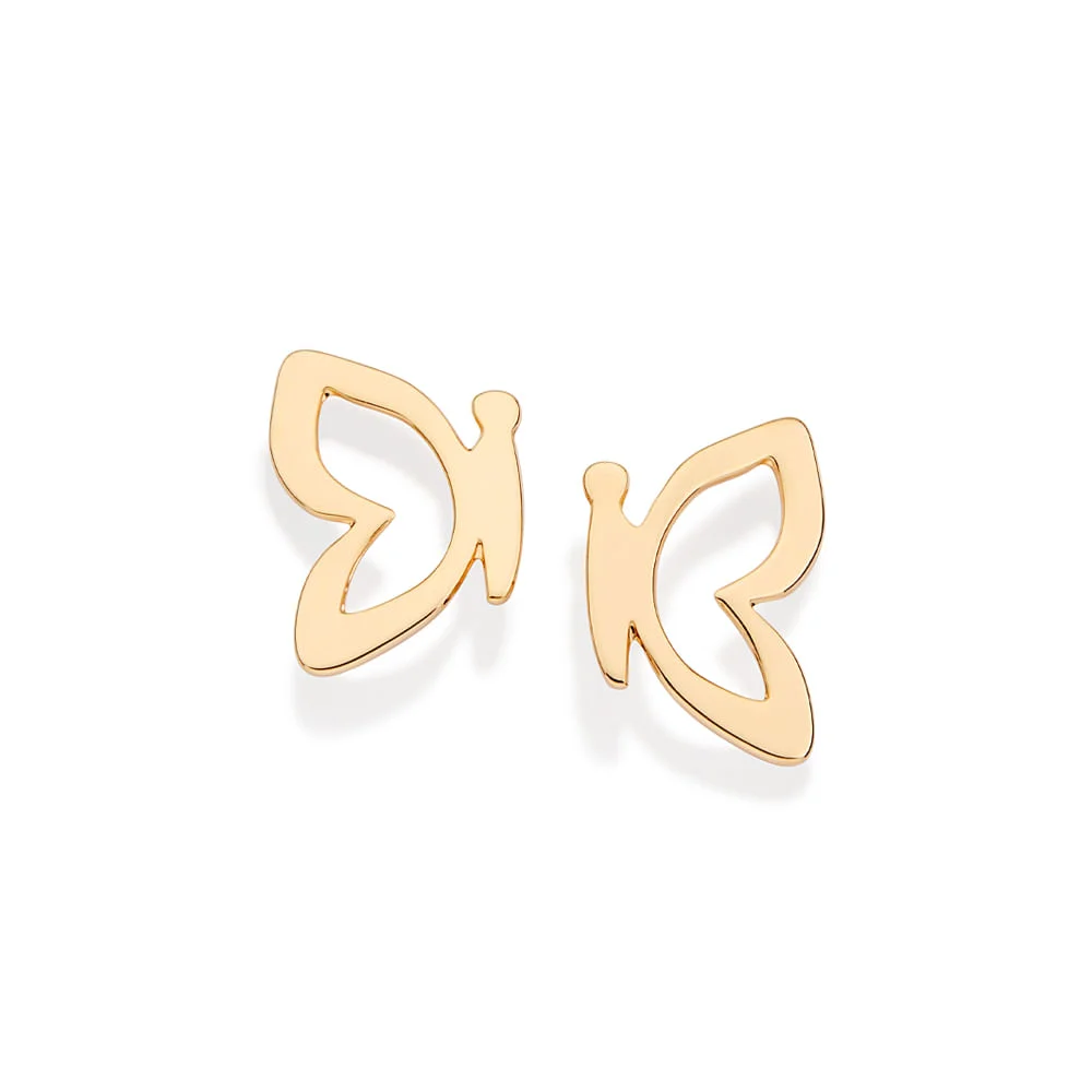 Aretes mariposa con alas caladas enchapadas en oro de 18k 3 Aretes Mariposa Enchapados