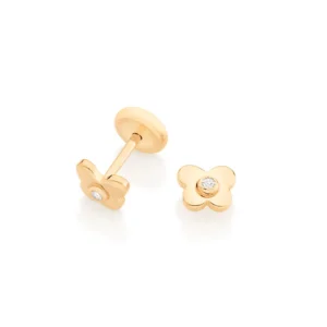 Aretes Mariposa con Circonia para Bebés Enchapados en Oro 18K