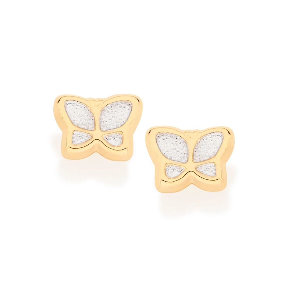 Aretes Mariposa Con Rodio Para Niñas Enchapado en Oro 18K 3 Aretes Mariposa Con Rodio Para Niñas