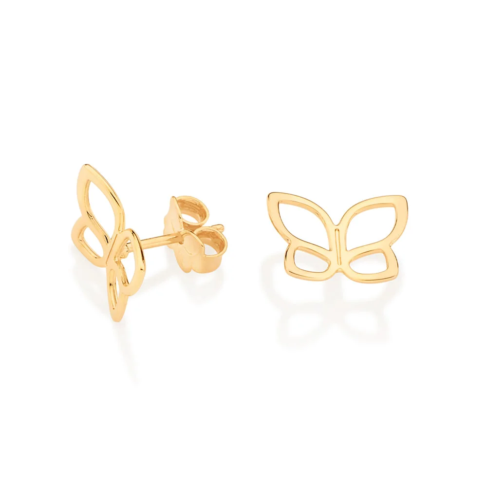 Aretes Mariposas Medianas Enchapadas en Oro 18K 3 Aretes Mariposas Medianas Oro 18 K