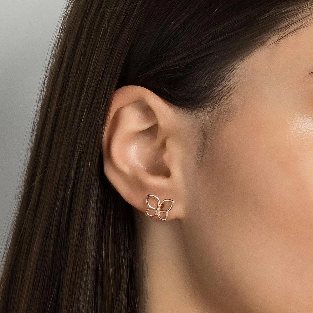 Aretes Mariposas Medianas Enchapadas en Oro 18K 6 Aretes Mariposas Medianas Enchapadas en Oro 18K - Imagen 4