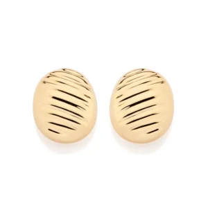 Alternative view of Aretes maxi ovalados en forma de botón enchapados en oro 18k