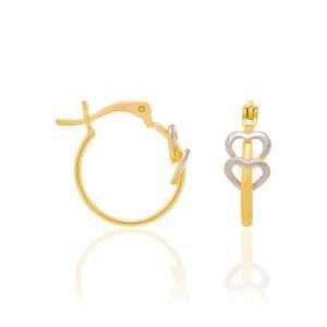 Argollas chicas con corazones en platino enchapadas en oro de 18k