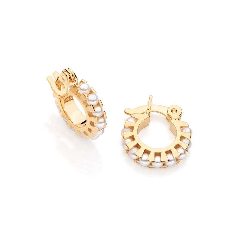 Argollas con perlas sintéticas enchapadas en oro de 18k 5 Argollas con perlas sintéticas enchapadas en oro de 18k - Imagen 3