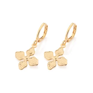 Argollas con Flores Colgantes Enchapadas en Oro 18k