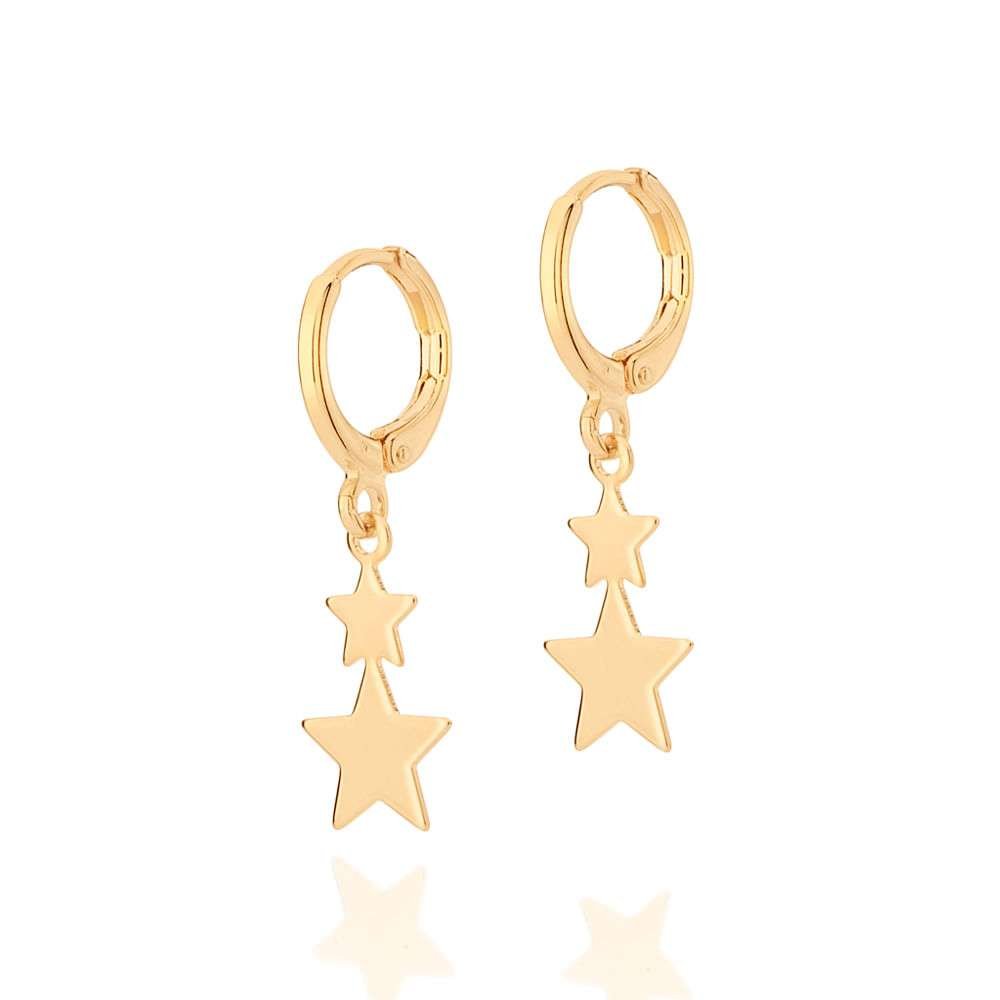 Argollas estilo huggies con estrellas colgantes enchapadas en oro de 18k 3 Argollas estilo huggies con estrellas colgantes enchapadas en oro de 18k
