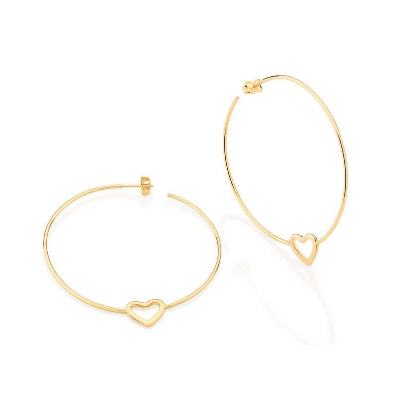 Argollas lisa con detalle de corazón semi abierta enchapadas en oro de 18k 3 Argollas lisa con detalle de corazón semi abierta enchapadas en oro de 18k