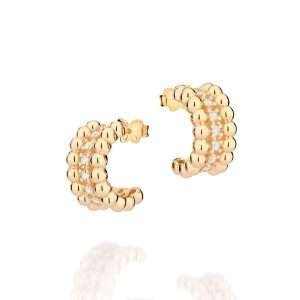 Argollas de medio aro con circonias medianas enchapadas en Oro 18K