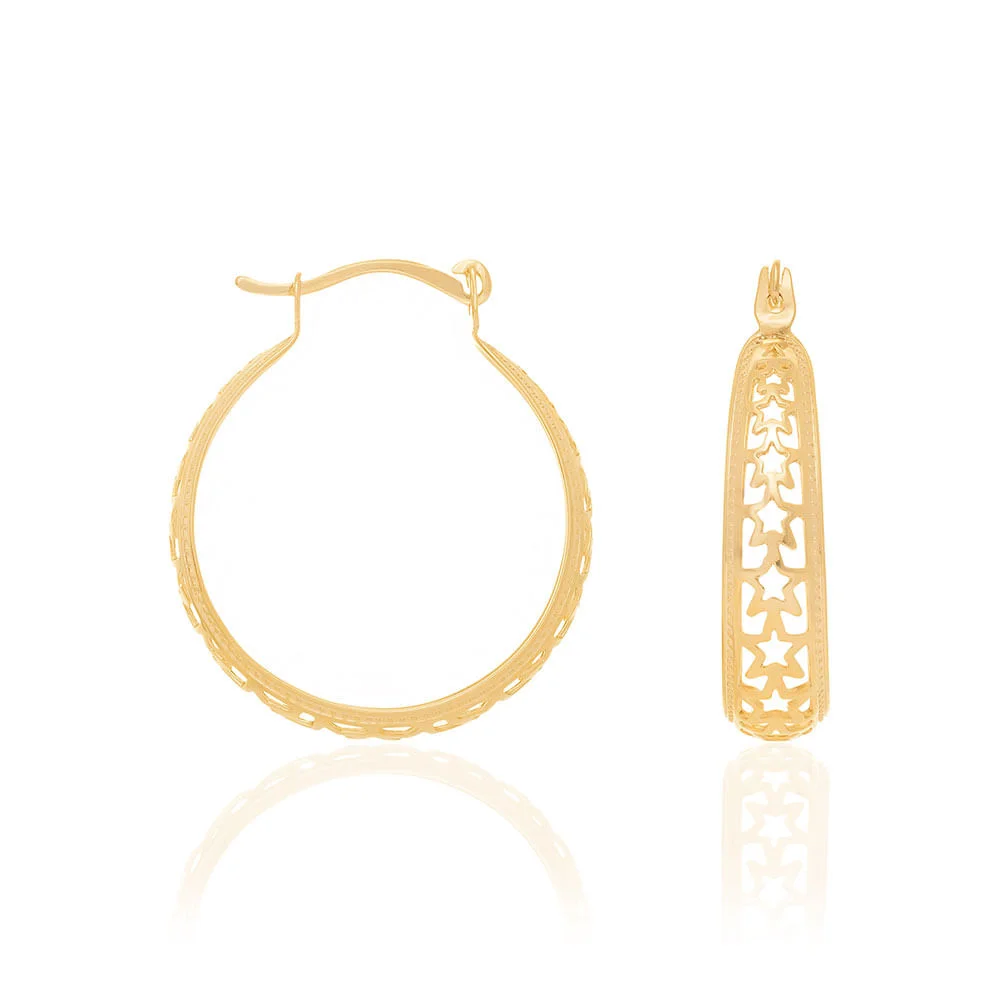 Argollas con Estrellas Medianas Enchapadas En Oro 18K 3 Argollas con Estrellas Medianas