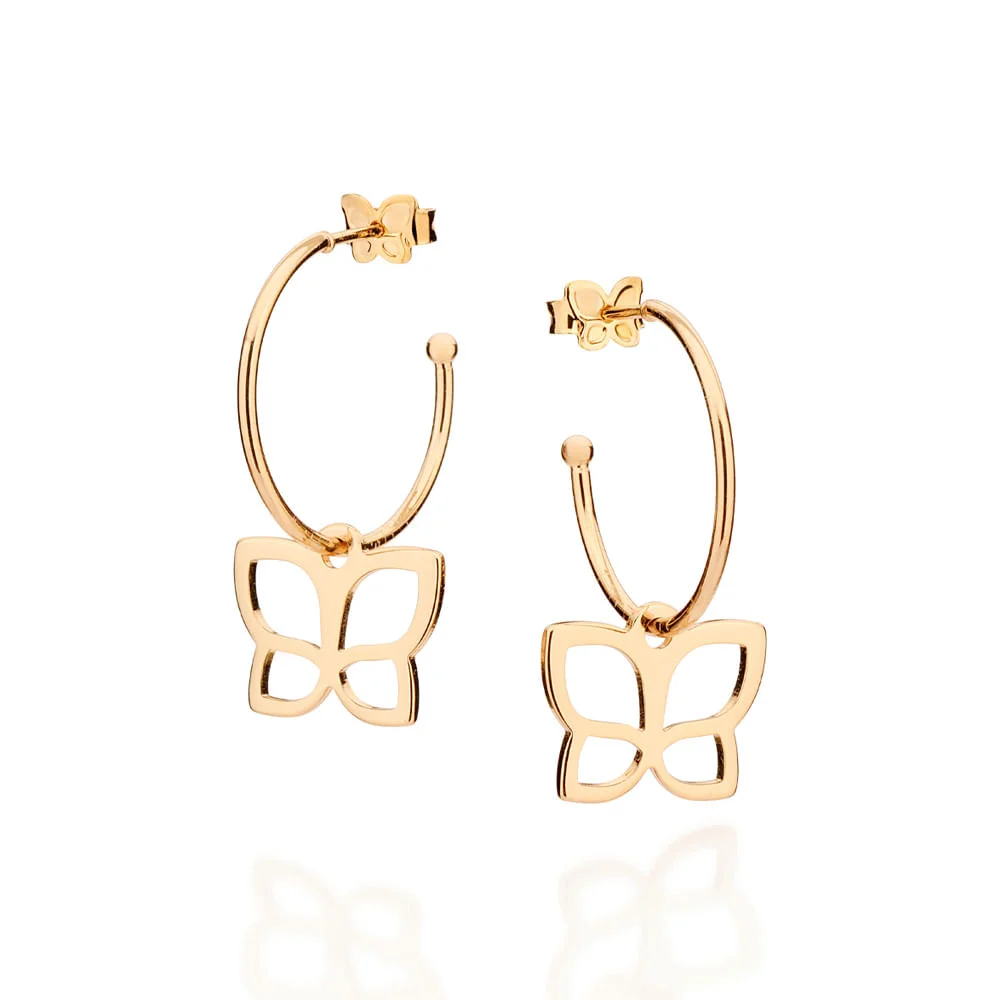 Argollas con mariposa colgante enchapada en oro de 18k 2 argollas de mariposa colgante