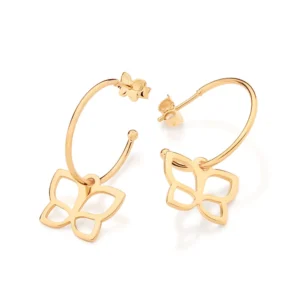 Alternative view of Argollas con mariposa colgante enchapada en oro de 18k