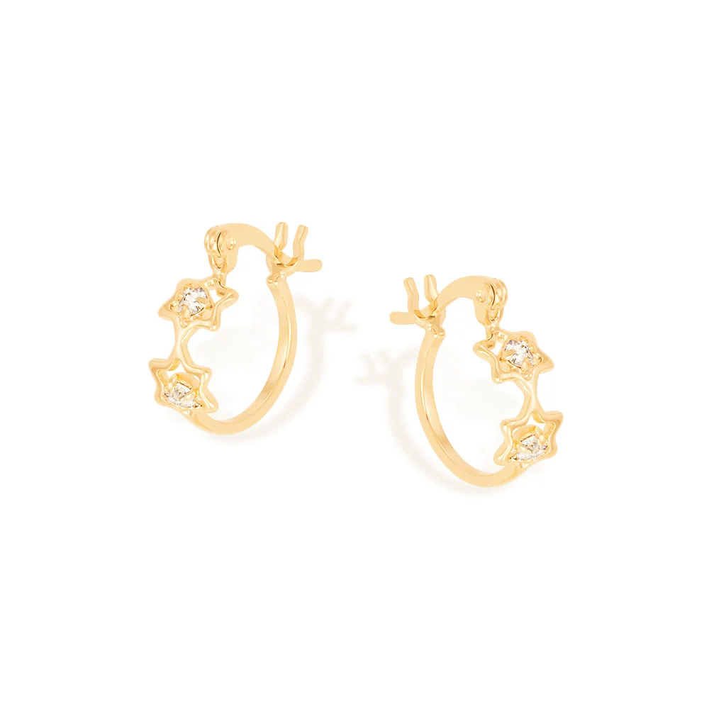 Argollas de Flores Y Zirconias Para Niñas Enchapadas En Oro 18K 3 Argollas de Flores Y Zirconias Para Niñas