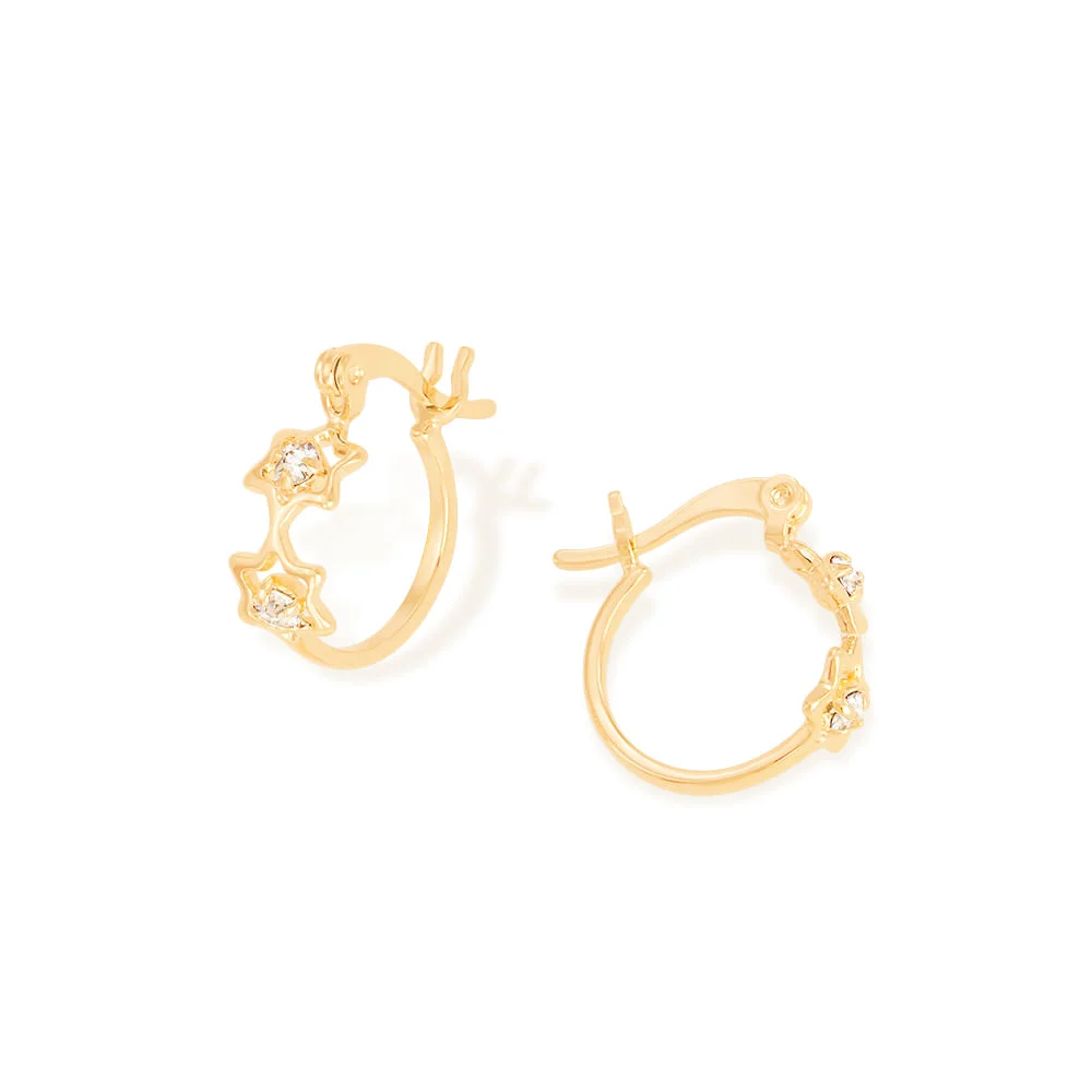 Argollas de Flores Y Zirconias Para Niñas Enchapadas En Oro 18K 4 Argollas de Flores Y Zirconias Para Niñas Enchapadas En Oro 18K - Imagen 2